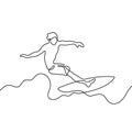 Surfer boy continuous line vector illustration Royalty Free Stock Photo