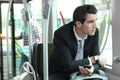 Man riding tram to work