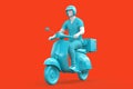 Man riding vintage scooter. 3D illustration