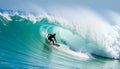a man riding a wave on top of a surfboard generated