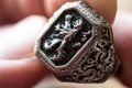 Man ring with a lion coat of arms Royalty Free Stock Photo