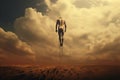 a man rises up to the sky, breaking away from roots, dark dramatic background Royalty Free Stock Photo