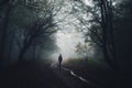 Man on road in forest on Halloween Royalty Free Stock Photo