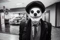 Man in robber mask in black and white Royalty Free Stock Photo