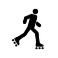 Man Rollerskate Motion Glyph Pictogram. Roller Skate Person Black Silhouette Icon. Male in Sport Activity Equipment