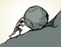 A man rolls a stone up the hill. Vector drawing Royalty Free Stock Photo