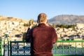 Man on the rooftop enjoying view of Fez old arabic medina, Morocco, Africa Royalty Free Stock Photo