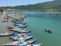 A man rowing boat at the Lang Co bay in Vietnam Royalty Free Stock Photo