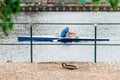 Man rowing the boat on Nissan river in Halmstad, Sweden