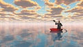 Man rowing oars in a red upturned umbrella Royalty Free Stock Photo