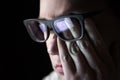 Man rubbing tired eyes. Problem with glasses, eyesight or vision Royalty Free Stock Photo