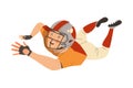 Man Rugby Player in Helmet and Uniform Playing American Football Game Passing Oval Ball Falling Down Vector Illustration Royalty Free Stock Photo