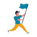 Man run with flag vector illustration. Person male running and runner competition concept. Business cartoon design businessman