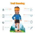 A man run in the forrest, Trail running, Infographic elements.