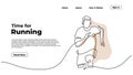 Man run one line continuous hand drawn. Vector illustration people athlete concept. Fitness landing page competition template.