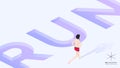 Man Run On Text Design. Conceptual Isometric Illustration. Dimetric Video Game Ready Projection. Royalty Free Stock Photo