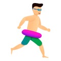 Man run to pool icon, cartoon style Royalty Free Stock Photo