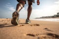 African american man runner seashore seaside tropical waves ocean island nature. Jogger legs sandy beach leisure time Royalty Free Stock Photo