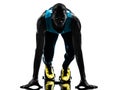 Man runner sprinter on starting blocks silhouette Royalty Free Stock Photo