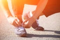 Man runner tying shoelaces Royalty Free Stock Photo