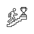 Man runnig up the stairs toward trophy cup. Success symbol. Vector icon Royalty Free Stock Photo