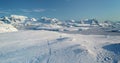 Man running Antarctica snow hill aerial view Royalty Free Stock Photo