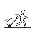 Man is running with a bag line icon, hurrying to the transport. Vector outline illustration