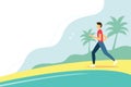 Man running the beach. Concept illustration for healthy lifestyle, exercising, jogging. Vector illustration.