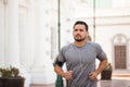 Man running in the city and listening to music Royalty Free Stock Photo