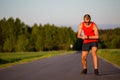 Man running on country road and training Royalty Free Stock Photo