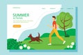 Man running with the dog in the Park. Conceptual illustration of outdoor recreation, active pastime. Summer vector