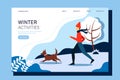 Man running with the dog in the park. Conceptual illustration of outdoor recreation, active pastime. Winter vector