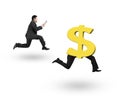 Man running after dollar money symbol with human legs running Royalty Free Stock Photo