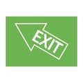 A man running at the door. Up arrow to the left labeled EXIT. Green evacuation sign. A pointer to escape Royalty Free Stock Photo