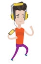 Man running with earphones and smartphone.