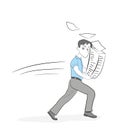 A man is running with a pile of papers. business employment. vector illustration