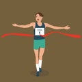 Man running runner athlete finish crossing red ribbon line winner vistory success Royalty Free Stock Photo