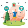man running sport with eggs and strawberry with yogurt