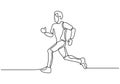 Man running during sport exercise, Marathon or sprint concept of person make his body healthy. Continuous single line drawing one