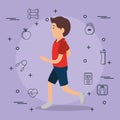 Man running with sports set icons