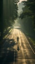 Man running on the street for exercise with nature sunrise background.