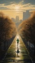 Man running on the street for exercise with nature sunrise background.