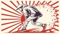 Man running sun rays design, energy and motivation, dynamic runner figure vector design Generative AI