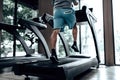 A man running on track treadmill, exercise fitness. Fitness, gym, workout and lifestyle concept