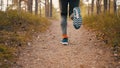 Man runs along narrow path in old pine forest back view Royalty Free Stock Photo