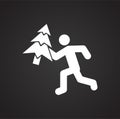 Man runs with christmas tree icon on black background for graphic and web design, Modern simple vector sign. Internet concept. Royalty Free Stock Photo