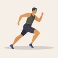 Man Runs Marathon, Athlete Performs A Race, Overcoming Distance. Sport Guy, Cardio Workout. Vector Illustration