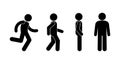 Man runs, walks, stands, people icon, isolated human silhouettes, stick figure