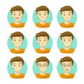 Man`s Face Expressions. Human Emotion Icons Vector with White Background.