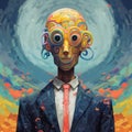 Psychedelic Portrait Of A Suit-clad Man: A Fusion Of Afrofuturism And Alienpunk Royalty Free Stock Photo